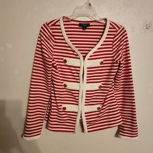 Katherine New York Red White Striped Nautical Theme Knit Jacket Anchor Buttons S